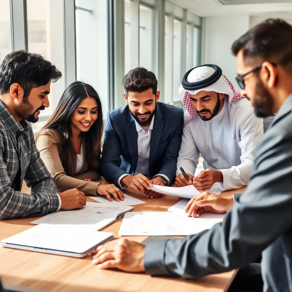 Diverse founders meeting with a Bahraini consultant