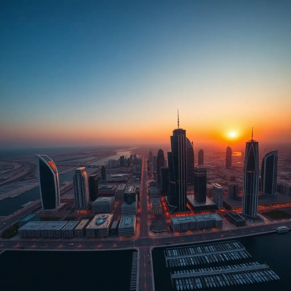 Manama skyline at sunset — Bahrain Financial Harbour